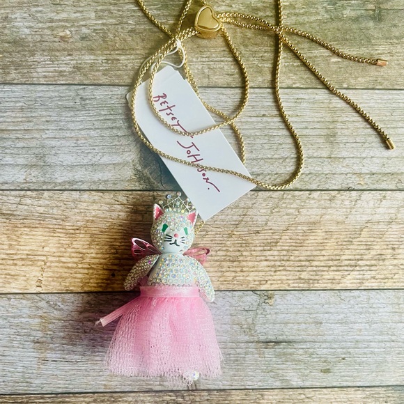 Betsey Johnson Winter Fairy Pink Ballerina Cat Necklace - Picture 2 of 3